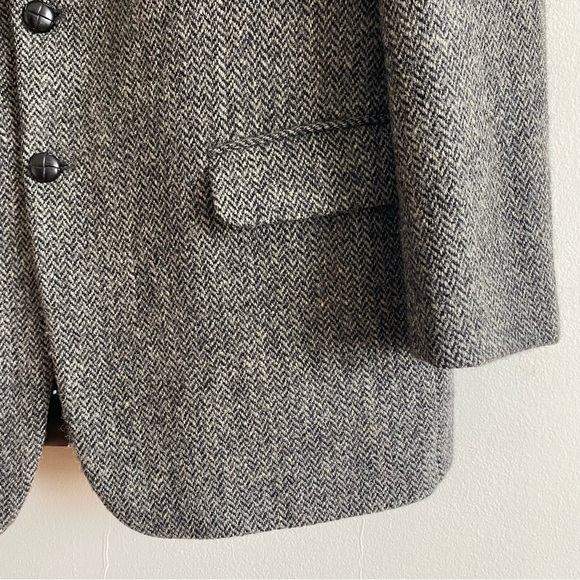 Vintage Harris Tweed Jacket Wool Tweed Grey Herringbone Blazer 42 Long/Tall - Picture 3 of 14